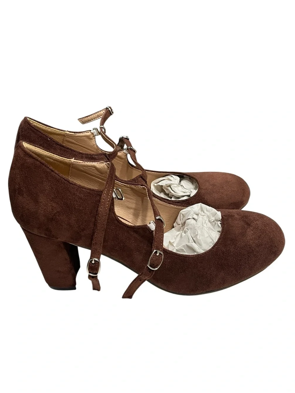 NWOT Faux Brown Suede Mary Jane 3” Heel Shoes